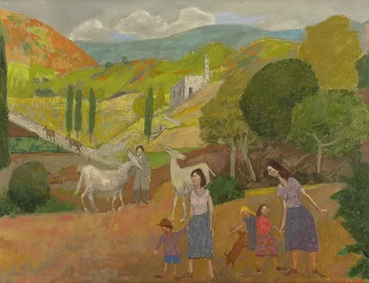 Famille entourée d'animaux
